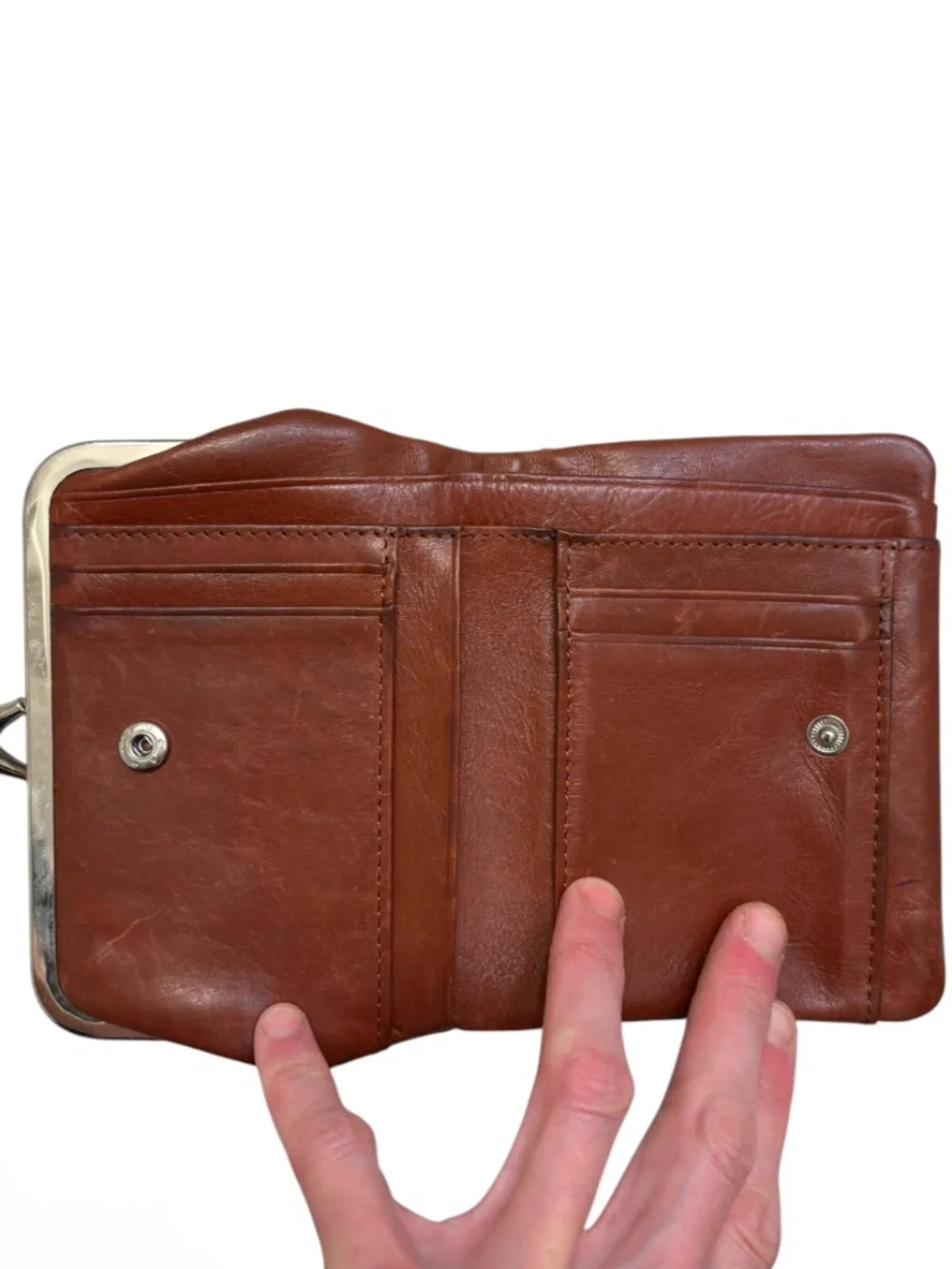 Hobo brown kisslock foldable compact brown leather wallet